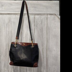Vintage Black and Brown Leather Bally Shoulder Bag